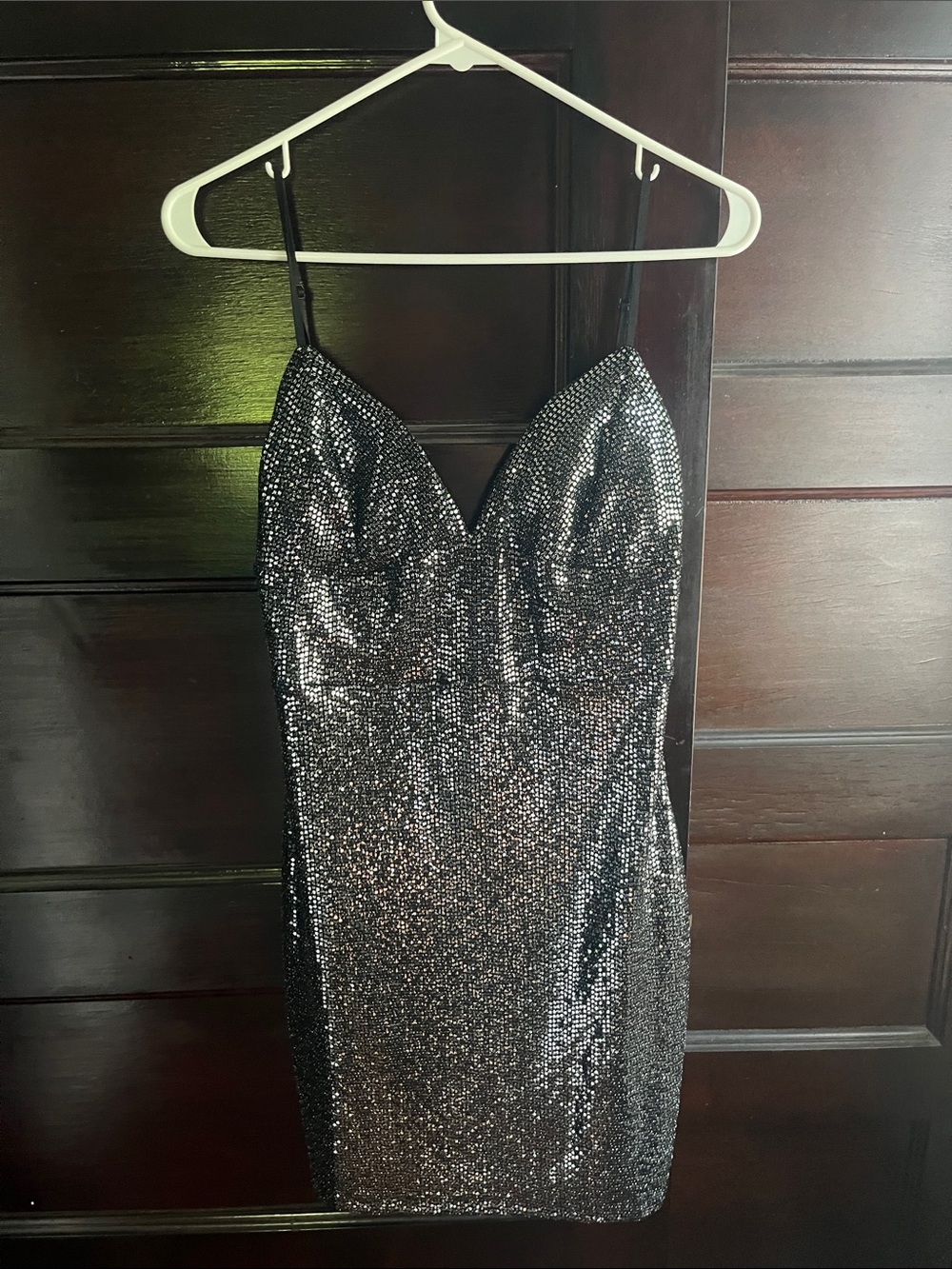 Lulu's Black Sequin Spaghetti Strap Mini Dress